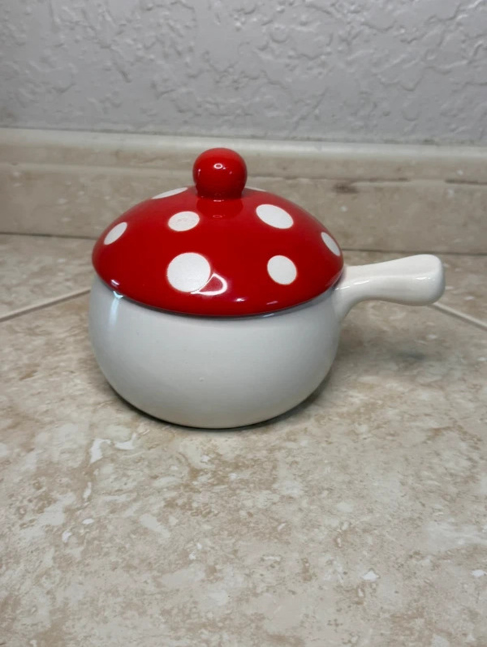 World Market Ceramic Spotted Mushroom Lidded Soup Crock Bowl